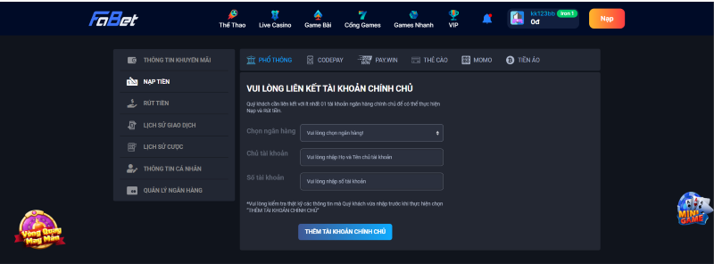 Các thao tác thực hiện tại Fabet