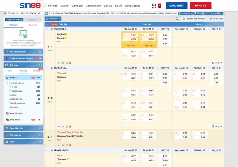 Bảng kèo nhà cái Sin88